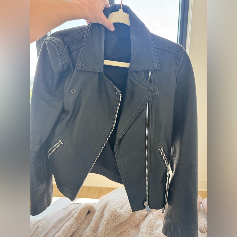 All Saints Charcoal Leather Jacket